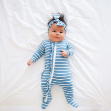 Load image into Gallery viewer, Ruffle 2 Way Zip Romper - Striped Blue