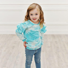 Load image into Gallery viewer, Long Sleeve Double Ruffle - Blue Tie Dye