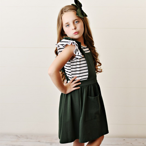 Girls' Army Green Ruffle Pinafore Dress | Presley Couture 12/18m Girls' Army Green Ruffle Pinafore Dress | Presley Couture 12/18m