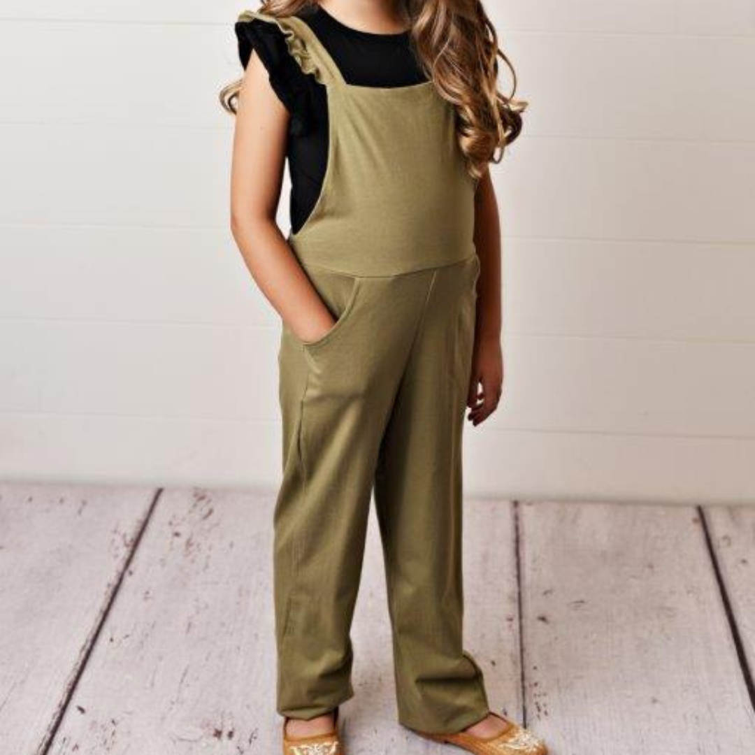Little Girls Olive Green Ruffle Jumpsuit Presley Couture