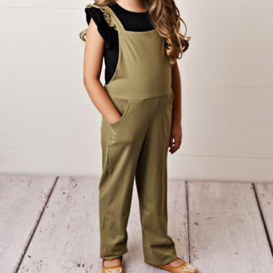 Olive Green Ruffle Overall