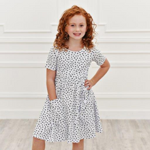 Load image into Gallery viewer, White w/ Black Hearts Twirl Dress