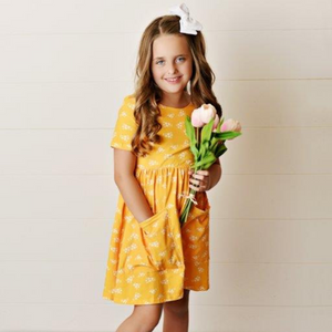 Yellow Flower Twirl Dress For Girls & Toddlers Yellow Flower Twirl Dress For Girls & Toddlers