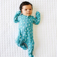 Load image into Gallery viewer, 2 Way Zip Romper - Cyan Blue w/ Triangles