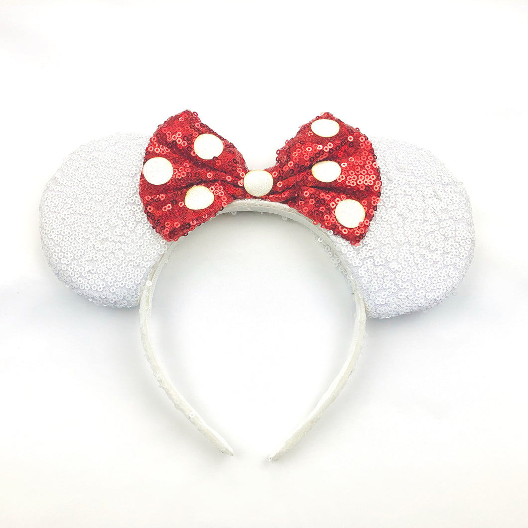 Sequin White and Red Polka Dot Ears