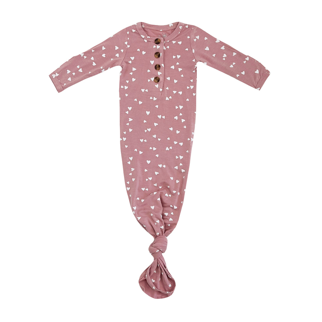 Knotted Baby Gown - Rosy Hearts
