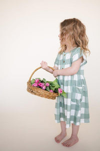Button Twirl Dress - Turquoise Check