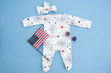 Load image into Gallery viewer, Ruffle 2 Way Zip Romper - Fireworks