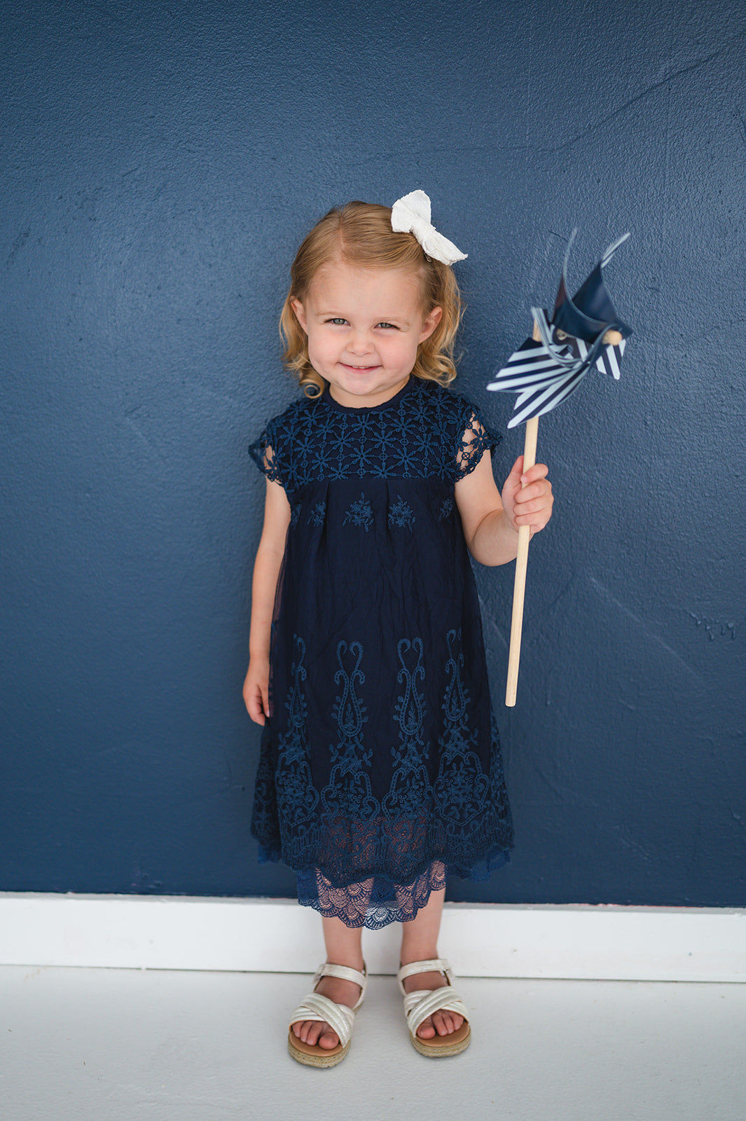 Girls' Navy Blue Lace Eyelet Dress | Presley Couture 9/10 Girls' Navy Blue Lace Eyelet Dress | Presley Couture 9/10