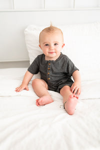 Riley Romper - Ribbed Charcoal