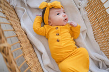 Load image into Gallery viewer, Knotted Baby Gown - Ribbed Mustard