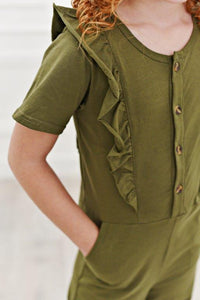Ruffle Pocket Jumpsuit - Olive Green