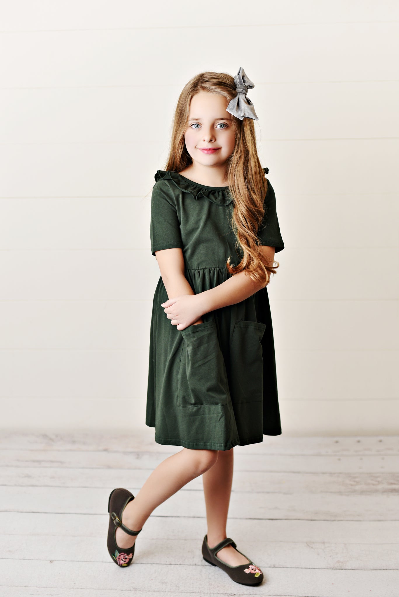 Green Ruffle Twirl Dress For Girls & Toddlers | Presley Couture Green Ruffle Twirl Dress For Girls & Toddlers | Presley Couture