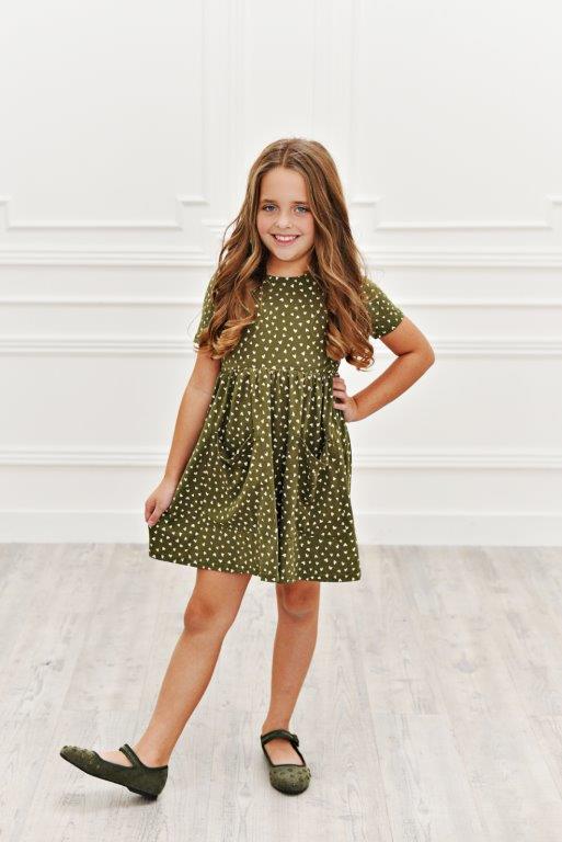 Girls' Olive Green Heart Twirl Dress | Presley Couture 18/24m Girls' Olive Green Heart Twirl Dress | Presley Couture 18/24m