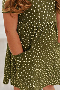 Olive Green Heart Twirl Dress