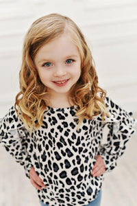 Long Sleeve Double Ruffle - Snow Leopard