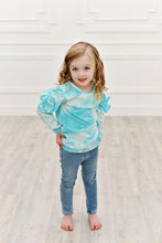 Load image into Gallery viewer, Long Sleeve Double Ruffle - Blue Tie Dye