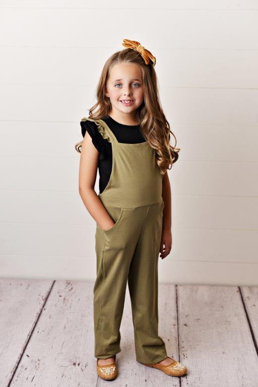 Little Girls' Olive Green Ruffle Jumpsuit | Presley Couture