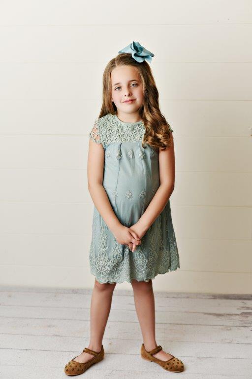 Girls' Sage Green Lace Eyelet Dress | Presley Couture 3/4T Girls' Sage Green Lace Eyelet Dress | Presley Couture 3/4T
