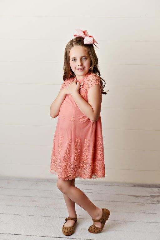 Girls' Coral Lace Dress | Presley Couture 7/8 Girls' Coral Lace Dress | Presley Couture 7/8