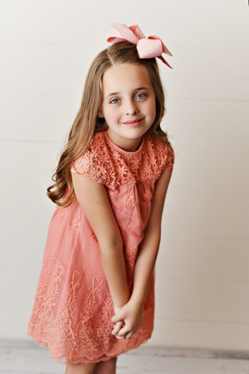 Girls' Coral Lace Dress | Presley Couture 7/8 Girls' Coral Lace Dress | Presley Couture 7/8