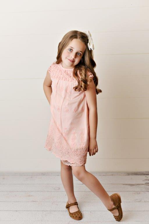 Girls' Pink Cherry Blossom Lace Eyelet Dress | Presley Couture 7/8 Girls' Pink Cherry Blossom Lace Eyelet Dress | Presley Couture 7/8