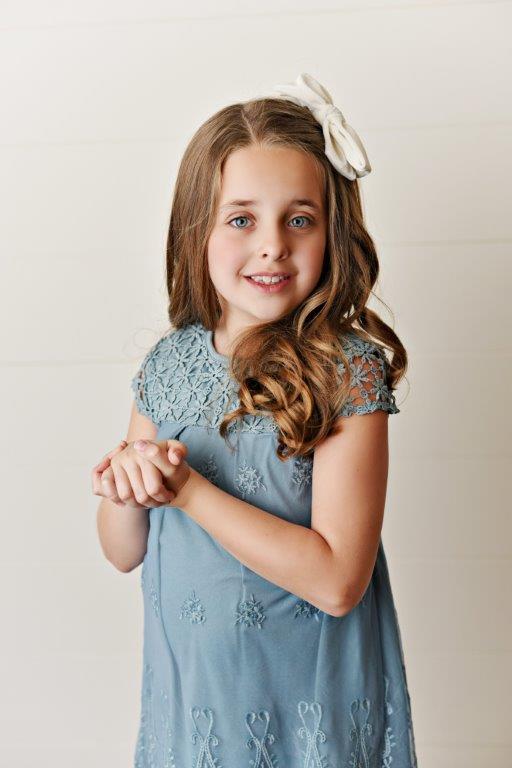 Girls' Ash Blue Lace Eyelet Dress | Presley Couture 4T/5 Girls' Ash Blue Lace Eyelet Dress | Presley Couture 4T/5