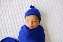 Load image into Gallery viewer, Top Knot Hat - Ribbed Royal Blue