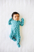 Load image into Gallery viewer, 2 Way Zip Romper - Cyan Blue w/ Triangles