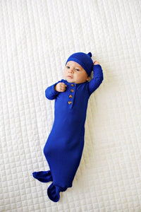 Knotted Baby Gown - Ribbed Royal Blue