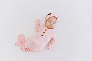 Knotted Baby Gown - Baby Pink