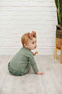 Ruffle 2 Way Zip Romper - Ribbed Evergreen