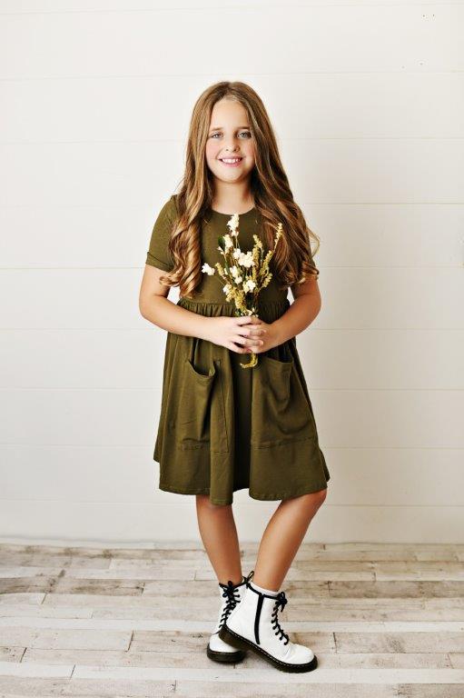 Olive Twirl Dress For Girls & Toddlers | Presley Couture 9/10 Olive Twirl Dress For Girls & Toddlers | Presley Couture 9/10