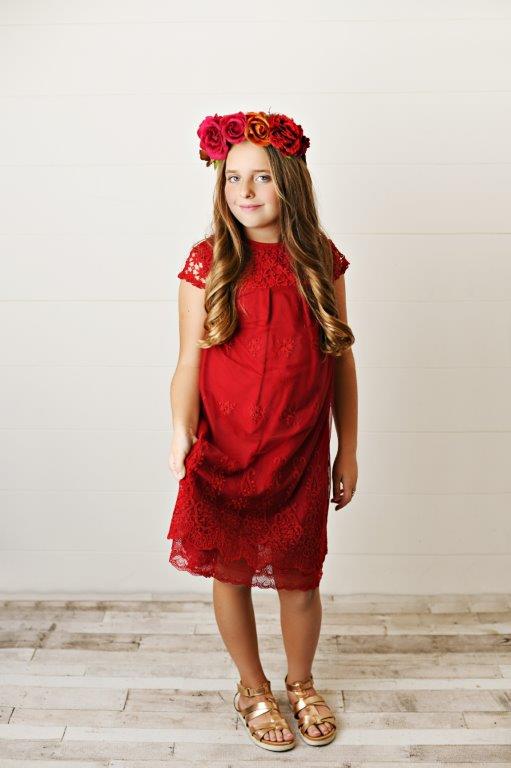 Girls' Red Lace Dress