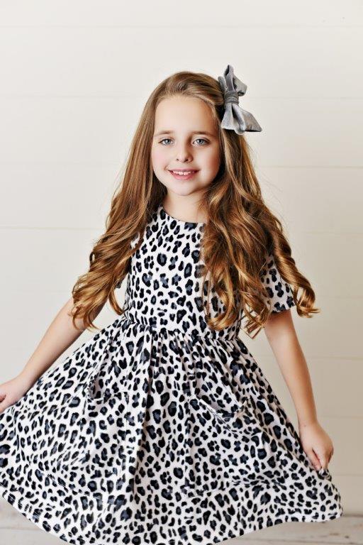 Snow Leopard Twirl Dress For Girls Toddlers Presley Couture