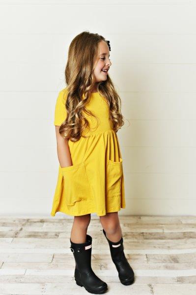 mustard yellow girls dress Girls Textured Long Sleeve Dress