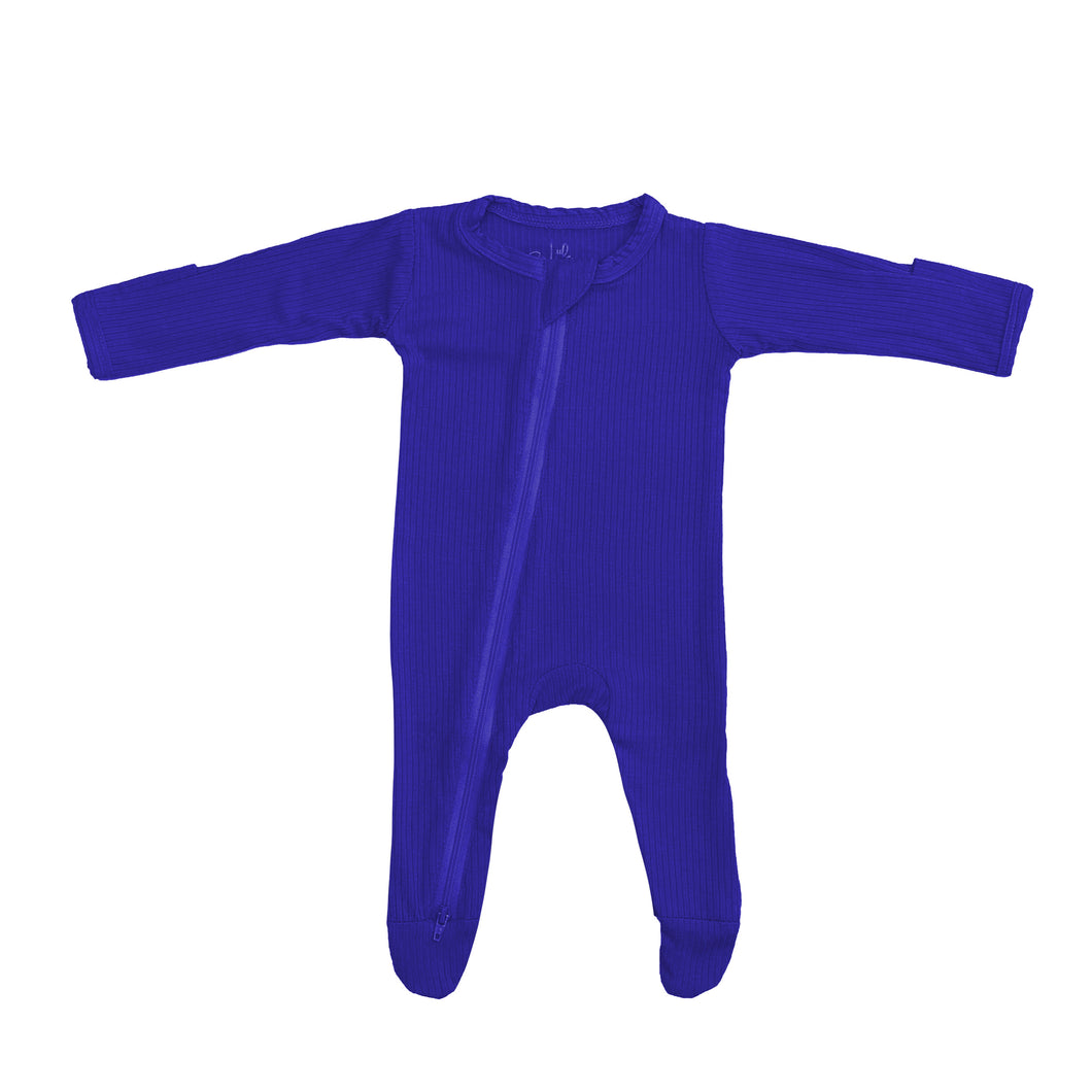 2 Way Zip Romper - Ribbed Royal Blue