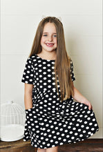 Load image into Gallery viewer, Black w/ White Dots Twirl Dress