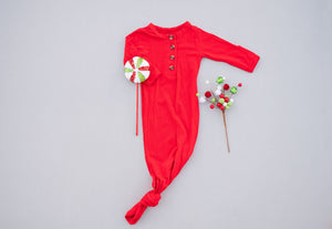 Knotted Baby Gown - Ribbed Red
