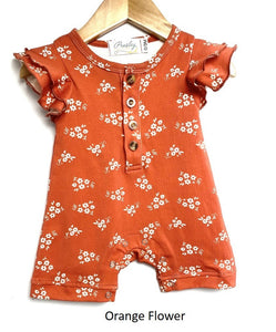 Baby Flutter Sleeve Romper - Orange Flower (Final Sale*)