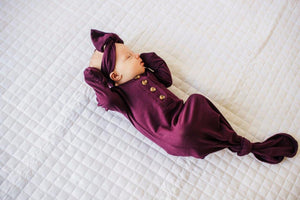 Knotted Baby Gown - Plum