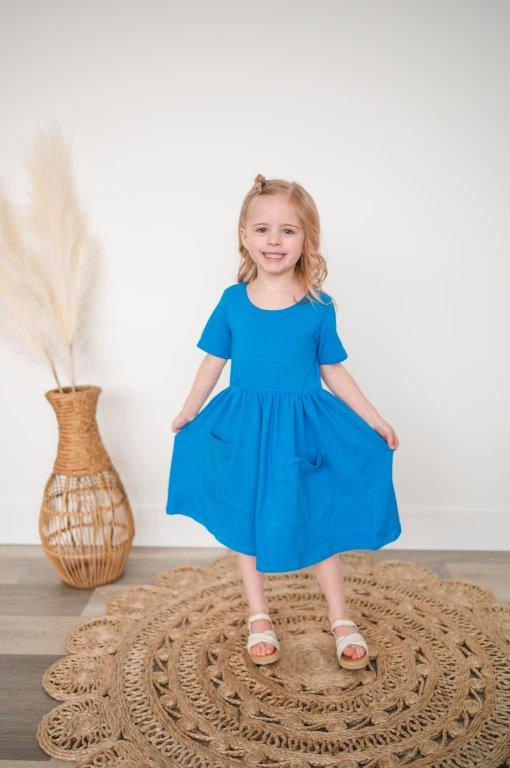 Poolside Blue Twirl Dress For Girls & Toddlers | Presley Couture 18/24 Poolside Blue Twirl Dress For Girls & Toddlers | Presley Couture 18/24
