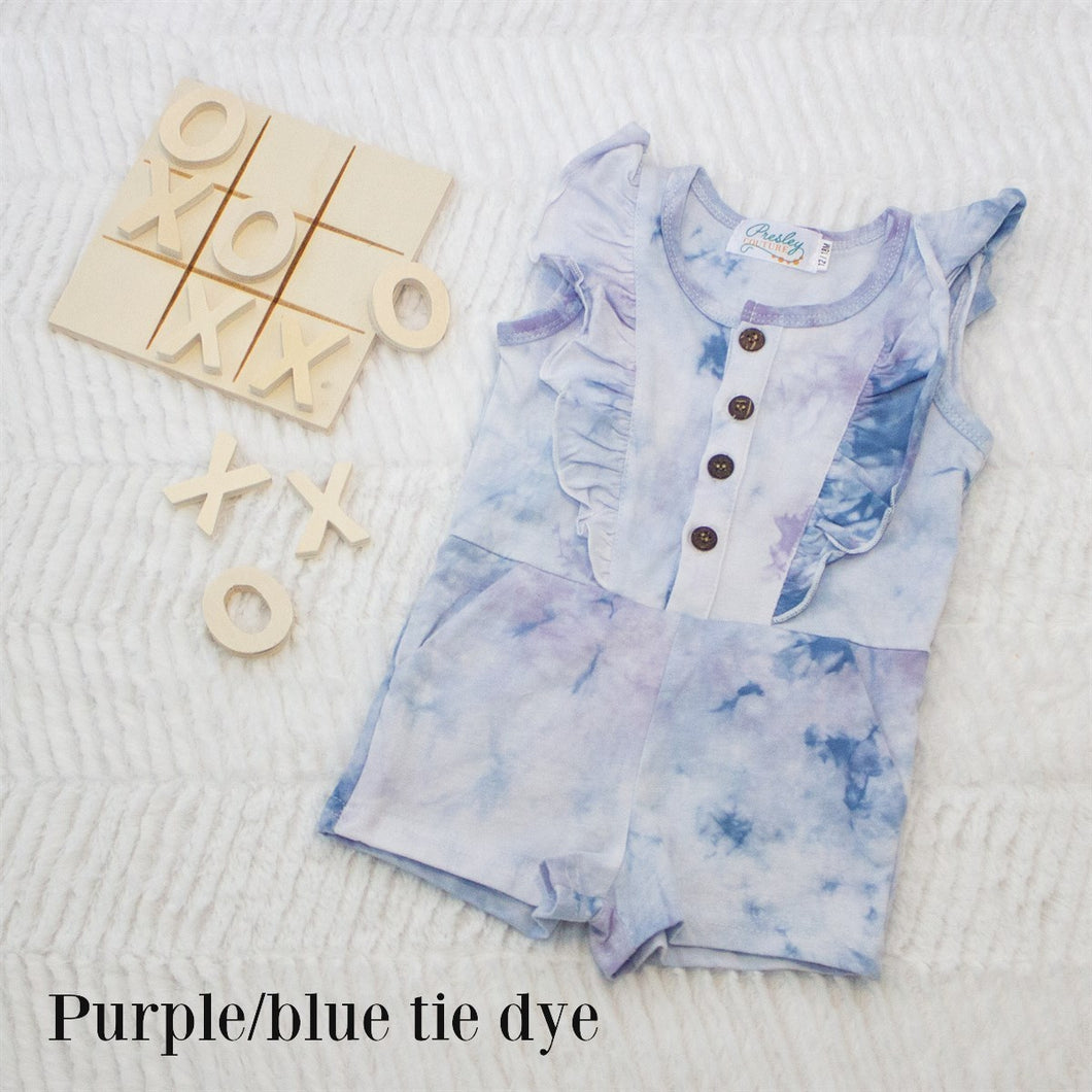 Shorts Romper - Purple/Blue Tie Dye