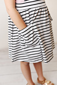 Softest Pinafore - Striped Black & White