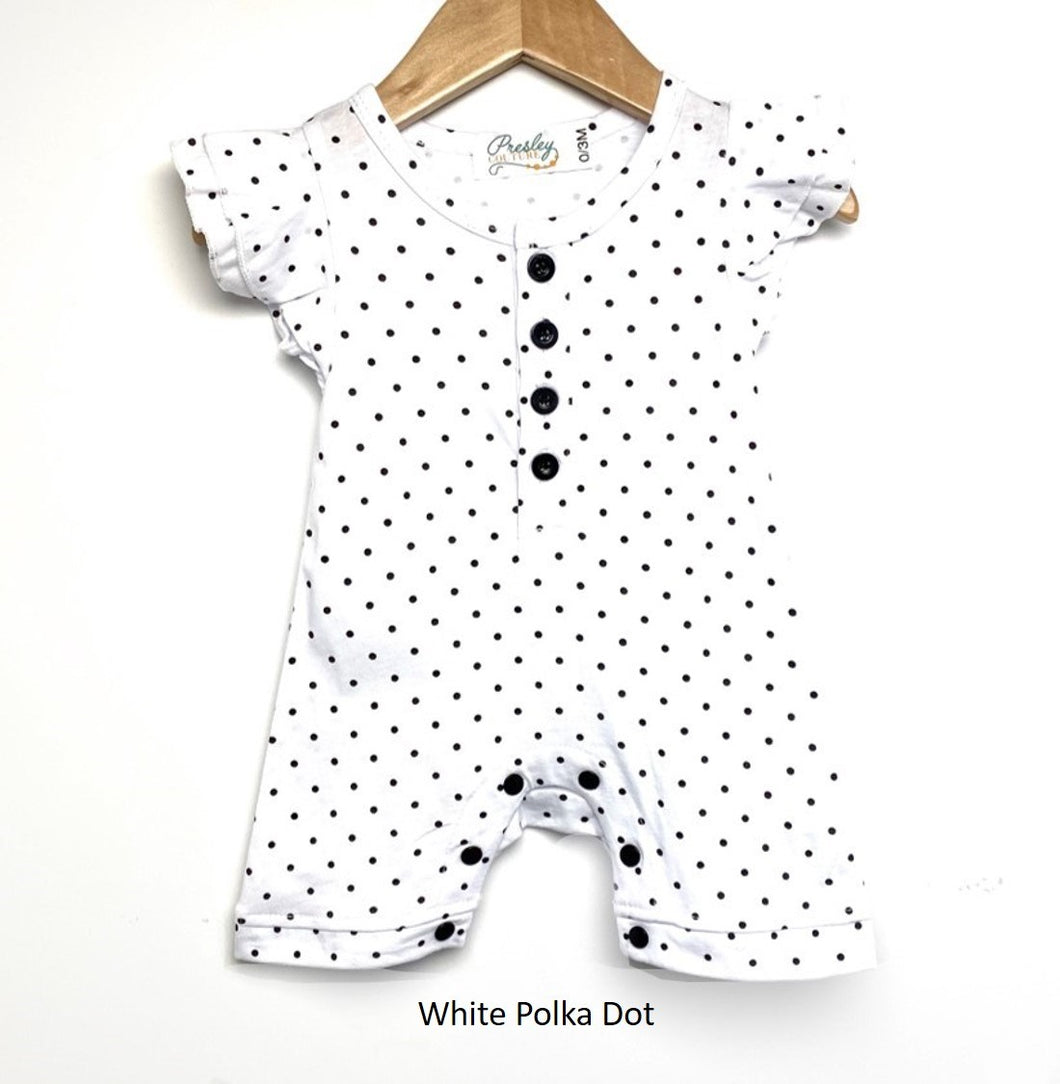 Baby Flutter Sleeve Romper - White Polka Dot